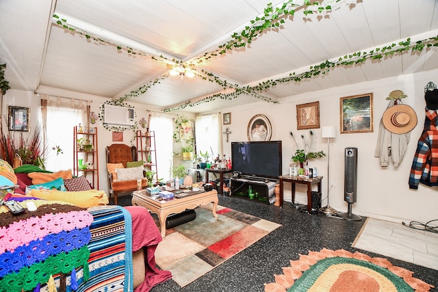 living room with a wall mounted air conditioner