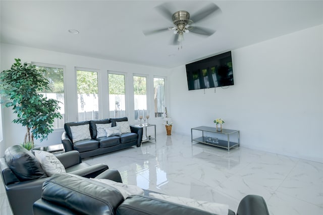 living room with ceiling fan