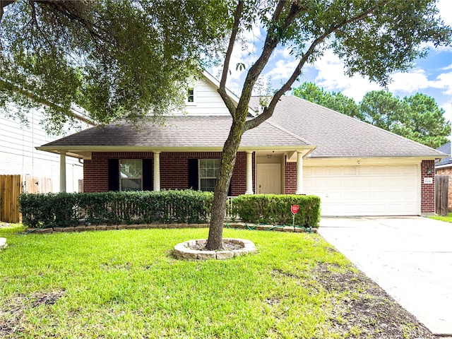 single story home featuring a garage and a front lawn