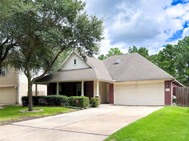 view of front of home with a garage and a front lawn