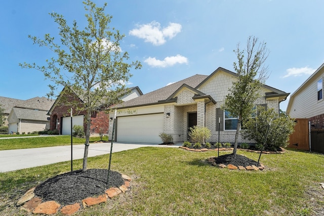 single story home with a garage and a front yard