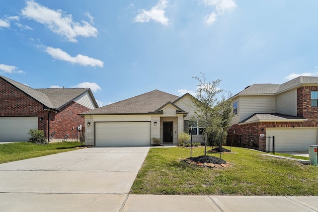 view of front facade with a front yard and a garage