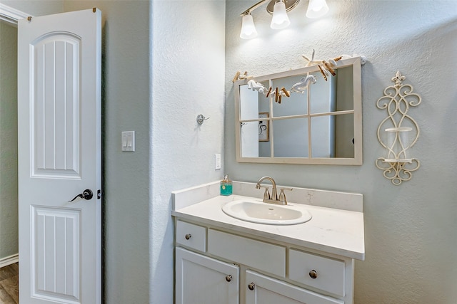 bathroom with vanity and wood-type flooring