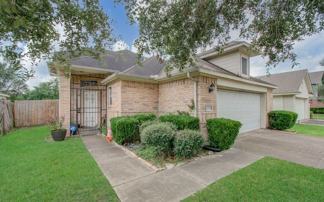 view of front facade with a front yard and a garage