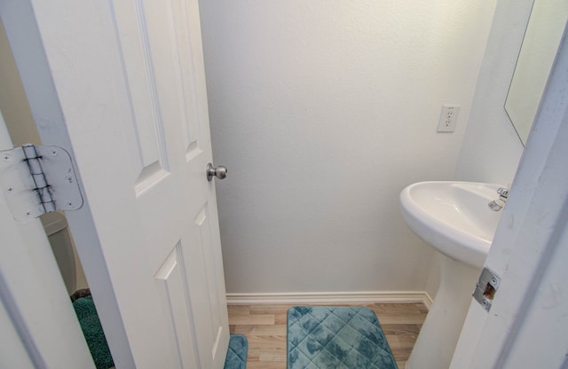 bathroom with hardwood / wood-style floors