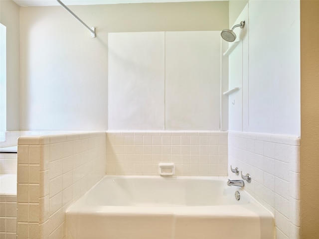 bathroom with shower with separate bathtub