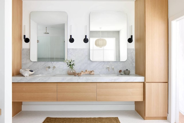 505 Graceland St, Houston, TX 77009 - full bath with double vanity, walk in shower, and a sink