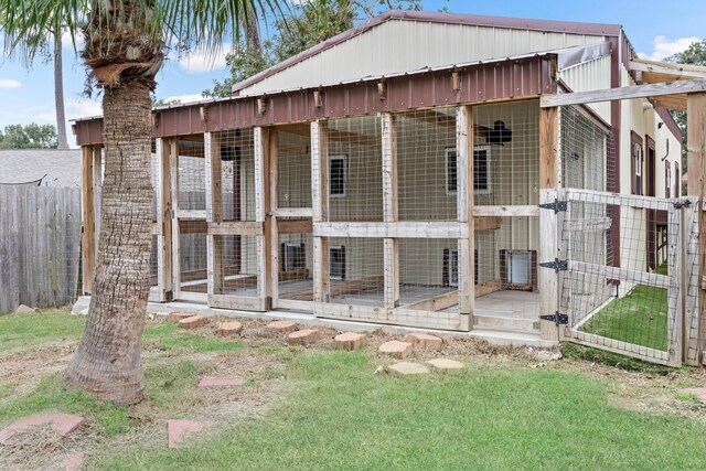 exterior space with an outbuilding