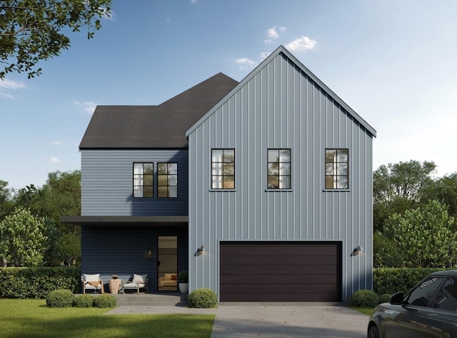 modern farmhouse with a garage