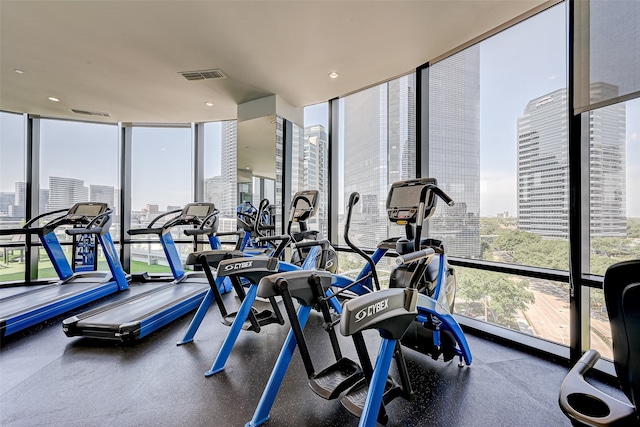 gym featuring expansive windows