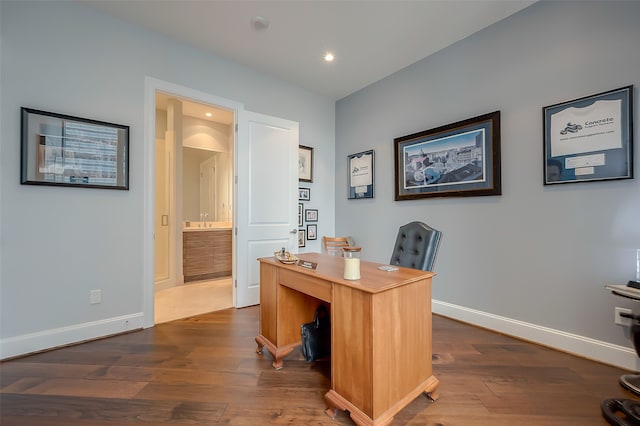 office area featuring dark hardwood / wood-style flooring