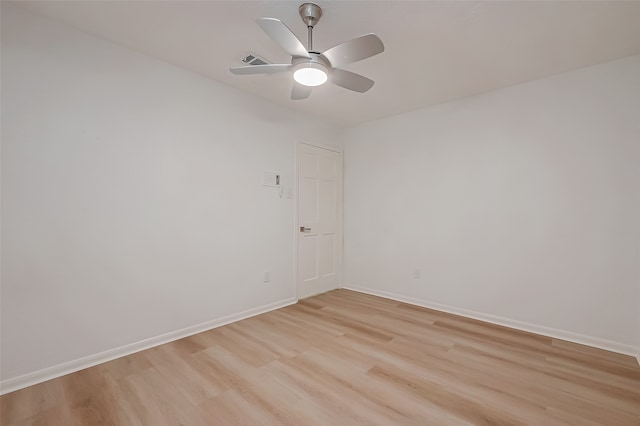 unfurnished room featuring ceiling fan and light hardwood / wood-style flooring