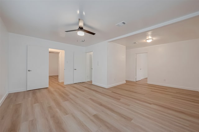 interior space with ceiling fan and light wood-type flooring