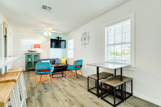 interior space featuring light hardwood / wood-style flooring and ceiling fan