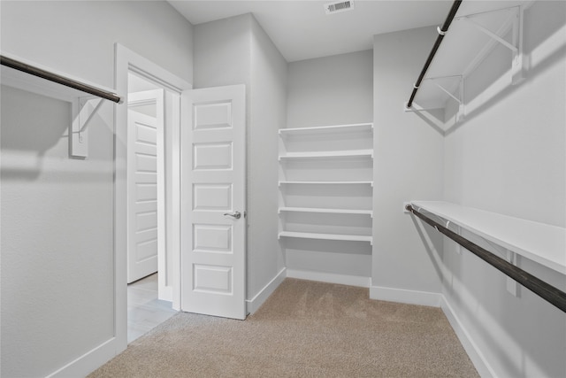 spacious closet with light colored carpet