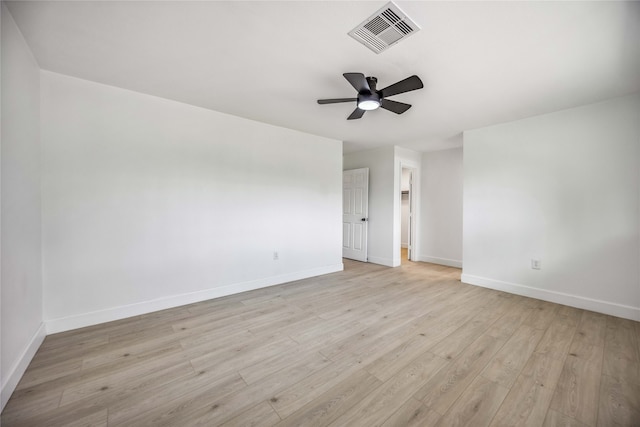 unfurnished room featuring ceiling fan and light hardwood / wood-style floors