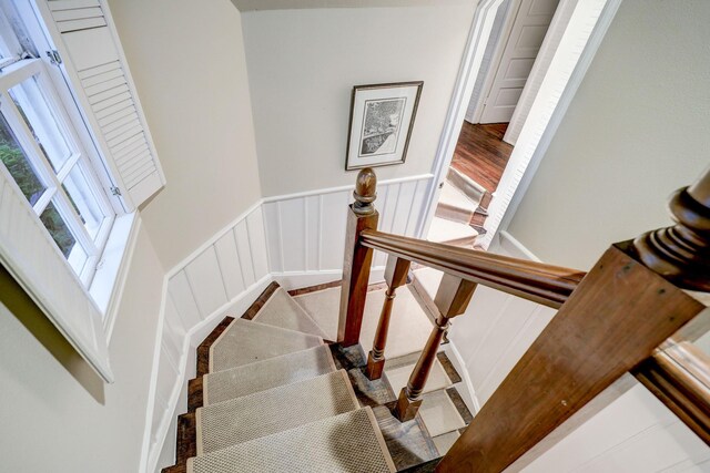 staircase with wood-type flooring