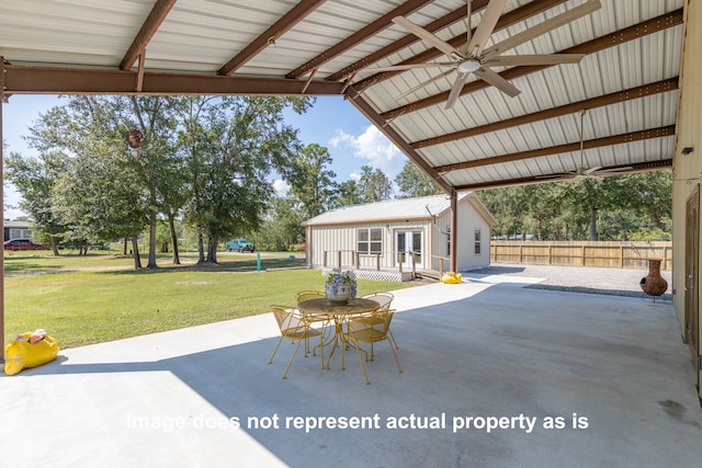 view of patio featuring ceiling fan