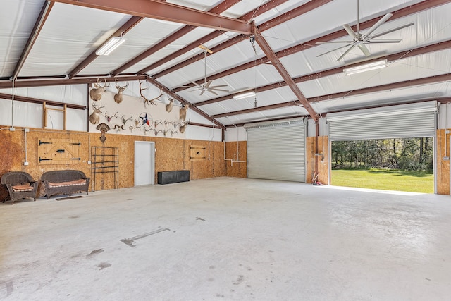 garage with ceiling fan