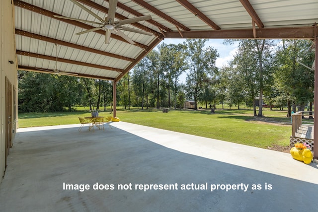 exterior space featuring ceiling fan