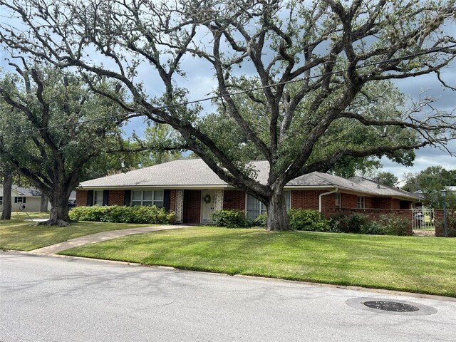 ranch-style home with a front lawn