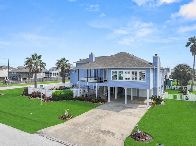 rear view of house with a yard and a carport