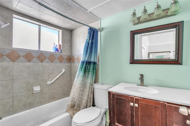 full bathroom featuring vanity, toilet, and shower / bath combo with shower curtain