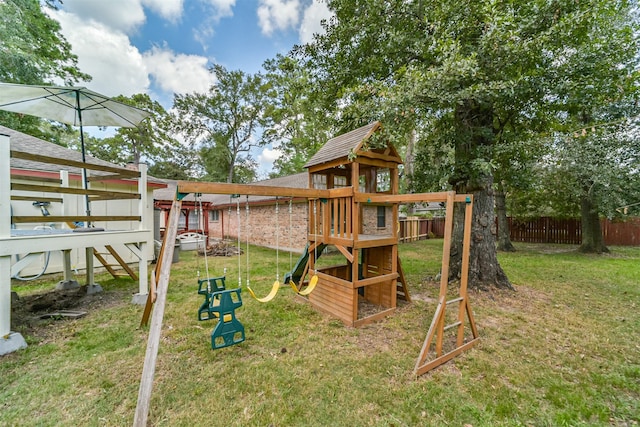 view of play area featuring a yard