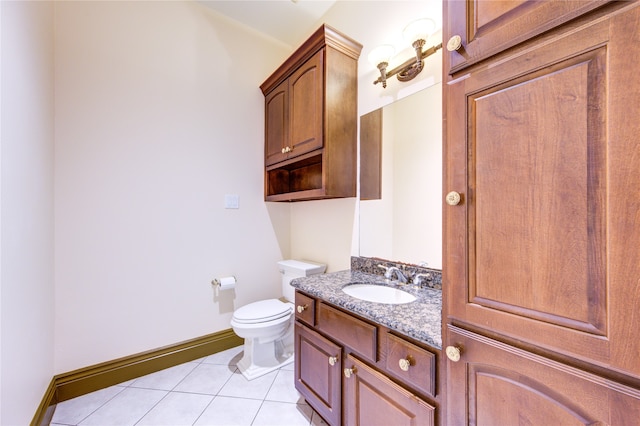 bathroom with vanity, toilet, and tile patterned floors