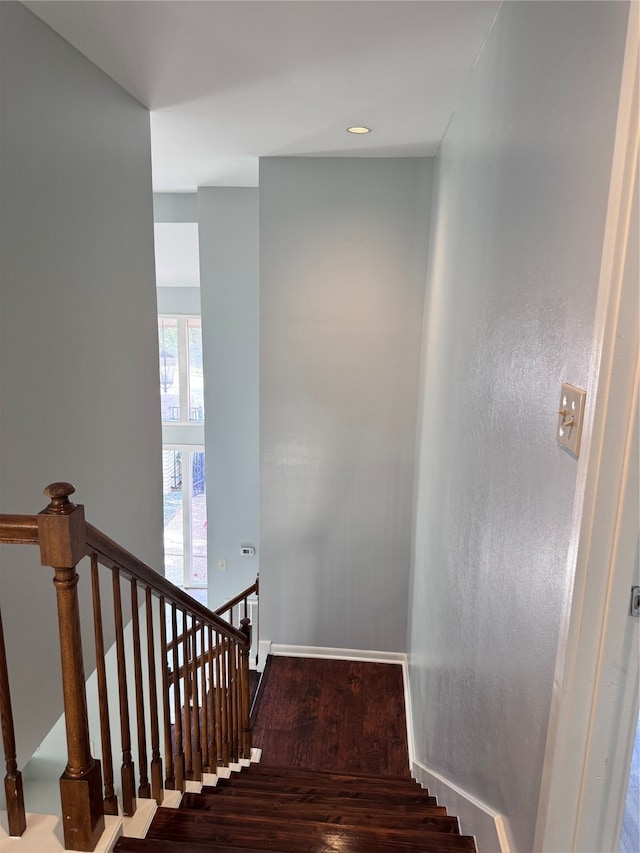 stairs with hardwood / wood-style floors