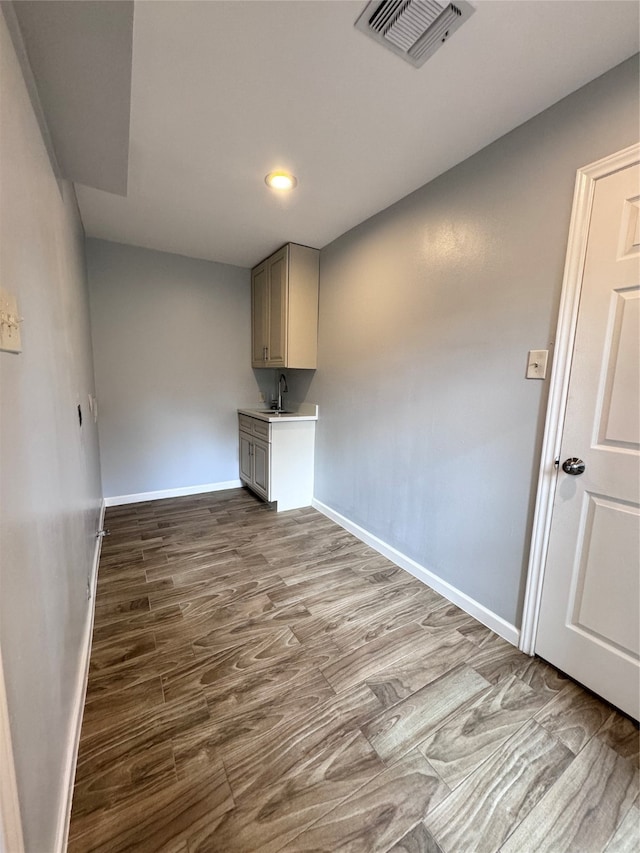 interior space featuring sink and hardwood / wood-style flooring