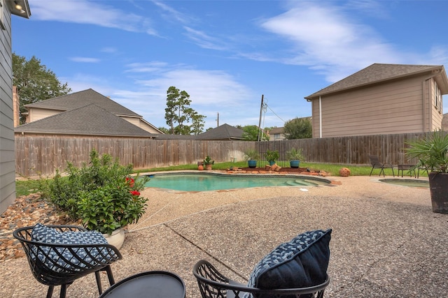 view of pool featuring a patio area, a fenced backyard, and a fenced in pool