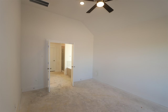 unfurnished room featuring vaulted ceiling and ceiling fan