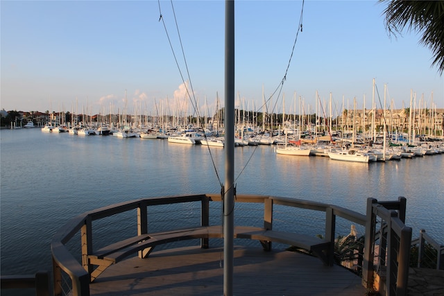 view of dock with a water view