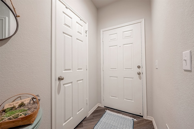 doorway featuring dark wood-type flooring