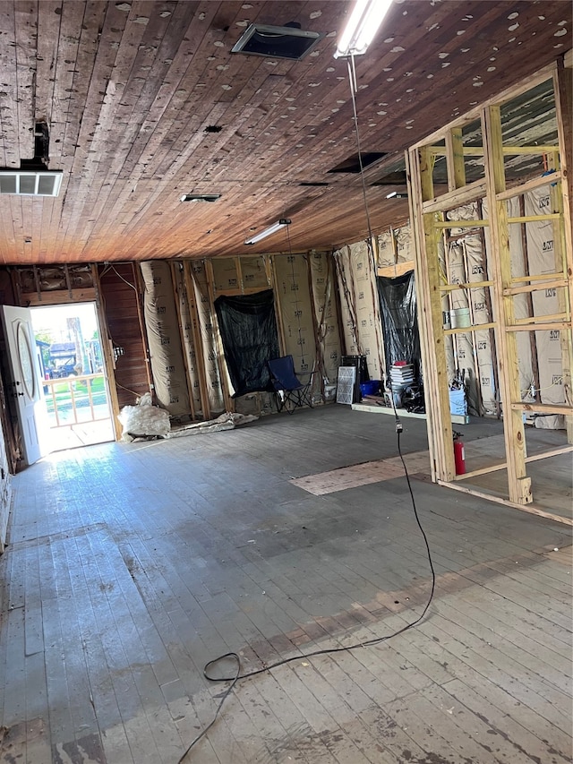 miscellaneous room with wooden ceiling and hardwood / wood-style flooring