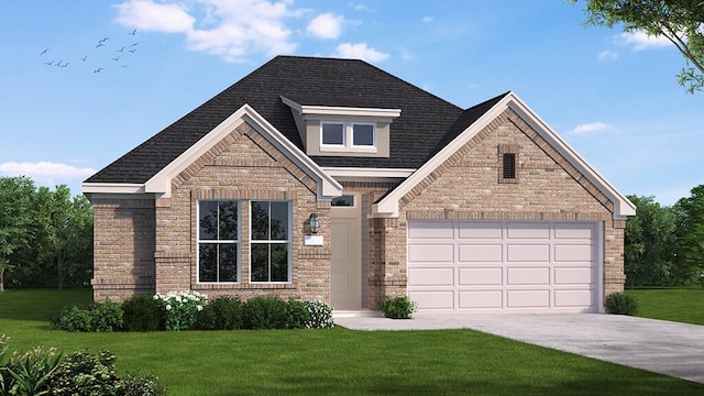 view of front facade with a garage and a front yard