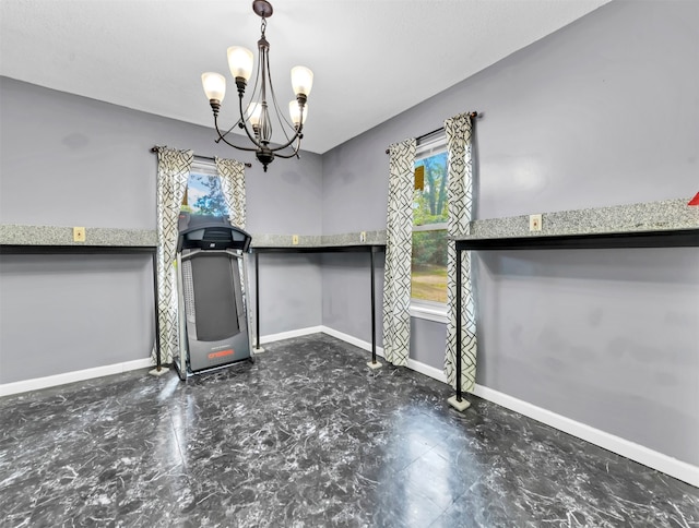 unfurnished dining area with a notable chandelier