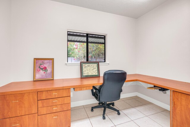 tiled office with built in desk