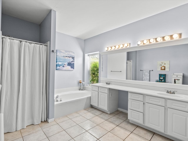 full bathroom with tile patterned flooring, a sink, and double vanity