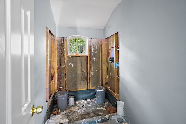 bathroom with vaulted ceiling