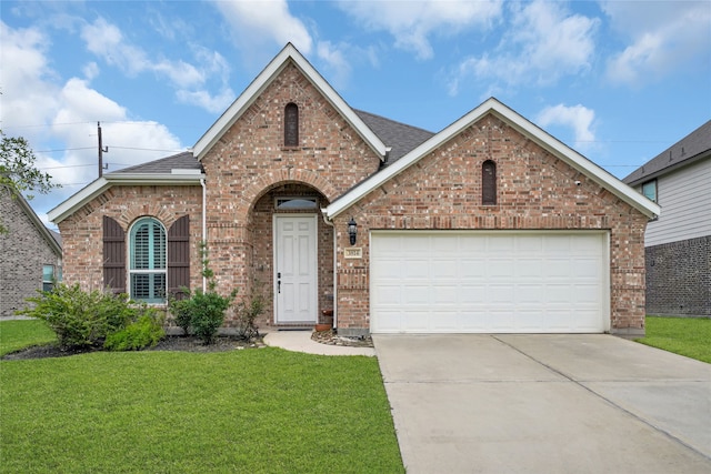 view of front of house with a garage and a front yard