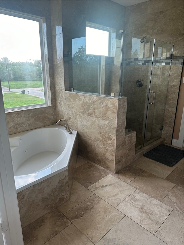 bathroom with plus walk in shower