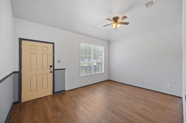 entrance foyer featuring ceiling fan and dark hardwood / wood-style flooring