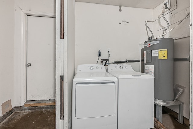 laundry area featuring electric water heater and washing machine and dryer