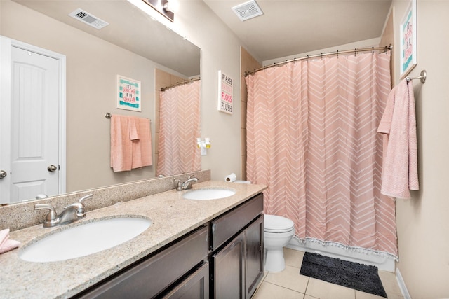 full bath with a sink, visible vents, toilet, and tile patterned flooring