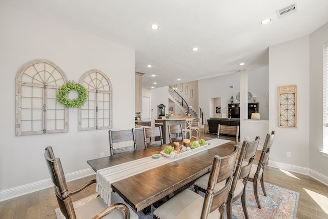 dining area with light wood-type flooring