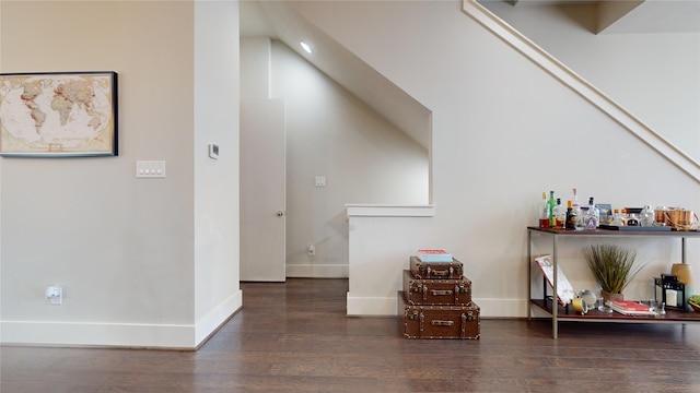 interior space with dark wood-type flooring