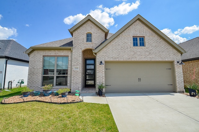 view of front of house featuring a front yard and a garage