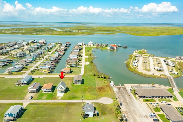 aerial view featuring a water view